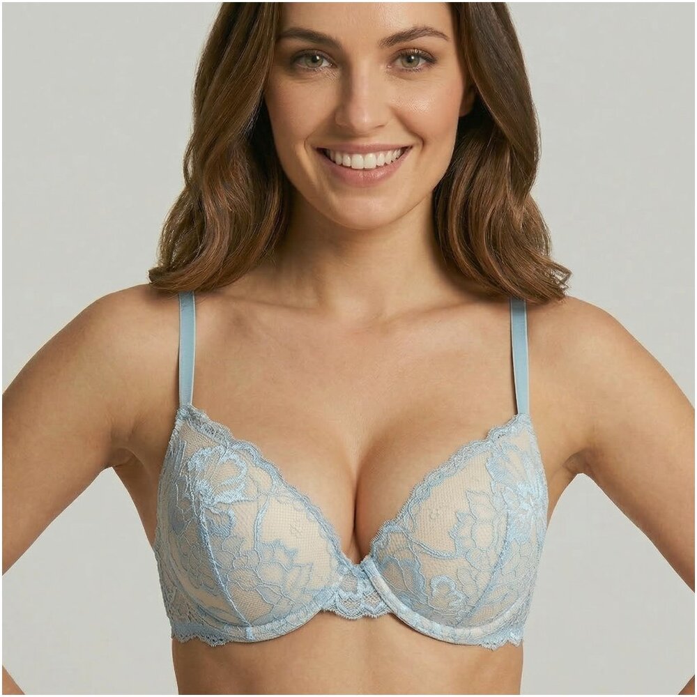VS Bombshell Inspired Adds 2 Cups Ultimate Pushup Bra 38C Blue Lace